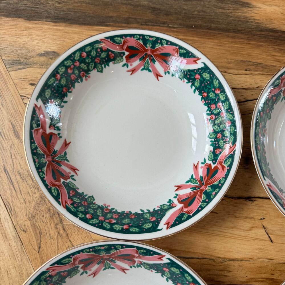 Vintage 1992 Gibson Housewares "Christmas Eve" Soup/Salad Bowls Set of 4 Holiday
